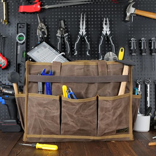 Canvas Large Tool Bag - A Large Main Pocket and 14 Insert Pockets Garden Tool Tote Bag - Durable 16oz Waxed Canvas Tool Case with Handle - Tool not Included - view 5