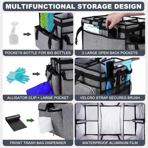 Extra Large Cleaning Caddy Bag with Rigid Support Board, Cleaning Organizer Tote with Detachable Divider, Adjustable Shoulder Strap & Waist Belt, Cleaning Supply Carrier for Cleaners & Housekeepers - view 2