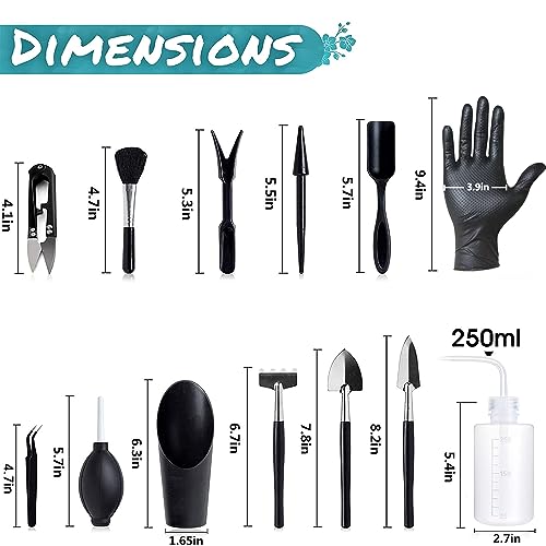 25Pcs Mini Garden Hand Transplanting Succulent Tools Set, 39.4" Thickened Repotting Mat & Plant Tag, Miniature Planting Indoor Fairy Care, Potting, Cactus, Houseplant Bonsai Tool Kit (Black) - view 6