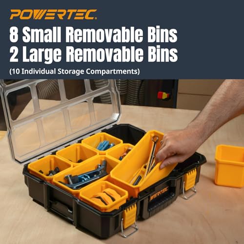 Small Parts Organizer & Tool Box – 10 Compartments, IP65 Water & Dust Protection, Stackable Storage with Interlocking Latch, Removable Tray, Clear Lid, Portable Design, 2-Pack (72365-P2) - view 3