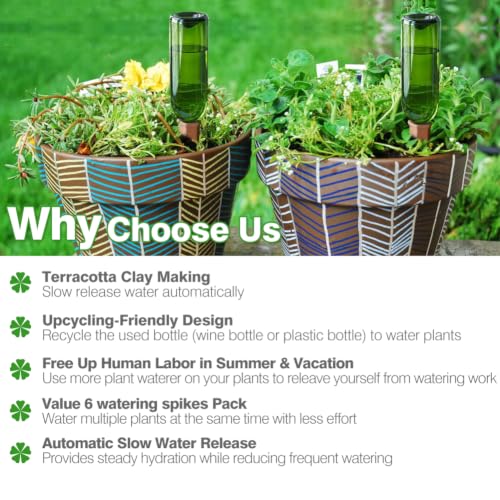 Plant Watering Devices 4 Pack Terracotta Vacation Plant Waterer Wine Bottle Watering Stakes Slow Release Plant Watering Spikes Perfect Self Watering Devices for Indoor Outdoor Plants (4) - view 3