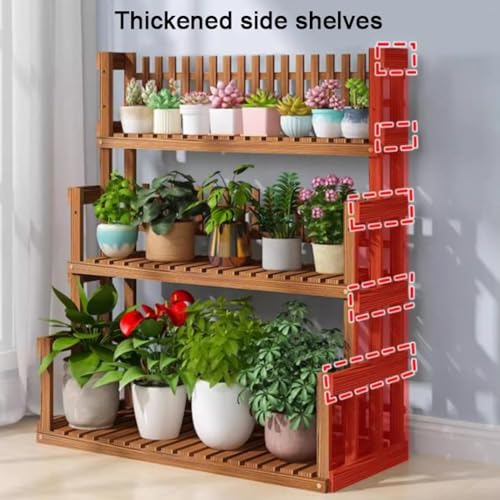 Adjustable 3-Tier Wooden Plant Ladder Shelf with 6 Wheels - Indoor/Outdoor Flower Pot Display Rack - Versatile Garden Organizer for Home Decor and Plant Care - view 3