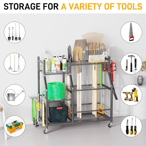 Garden Tool Organizer Stand, Garage Tool Storage Rack with Wheels - view 5