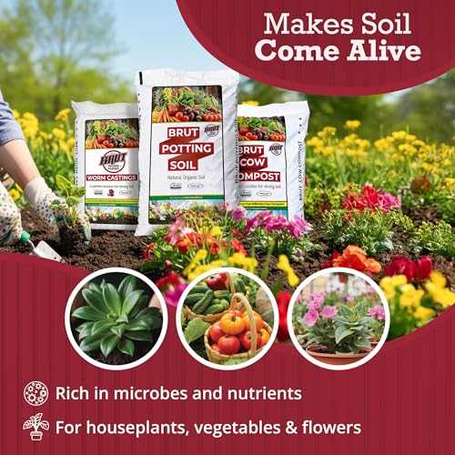 Brut Farms Organic Starter Pack Trio – All-Natural Potting Soil, Nutrient-Rich Worm Castings & Additive-Free Cow Manure Compost – Safe for Indoor and Outdoor Plants - Gardening for Beginner - view 3