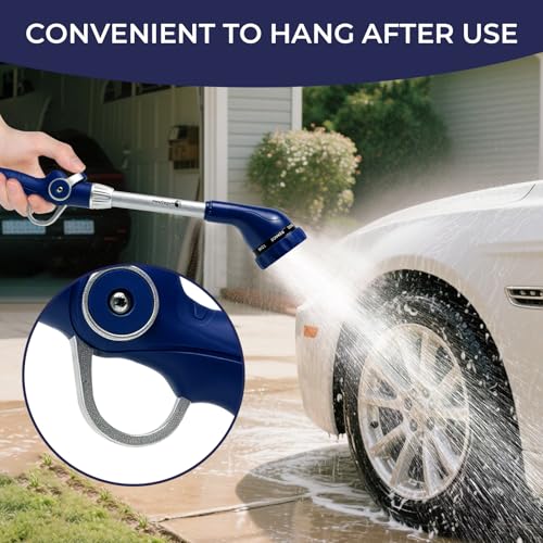 Garden Hose Wand, 16-Inch Heavy Duty Zinc Alloy & Aluminum Watering Wand with 8 Spray Patterns Thumb Control for Hanging Baskets, Garden, Cleaning (Blue) - view 4