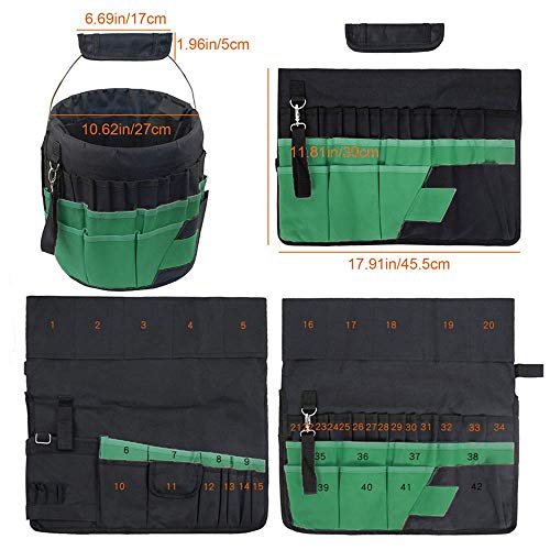 Green Gardening Tools Organizer 5 Gallon Bucket Tools Kit Storage Organizer with Handle, Garden 42 Pockets Tools Management Bucket Bag Trays, Insert Bucket Boss Tools Organizer (Tools Excluded), Black, 17.91 inch x 11.81 inch - view 7