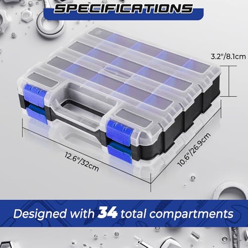 2 Pack Small Parts Organizers, 34-Compartments Double-Sided Tool Box - view 2