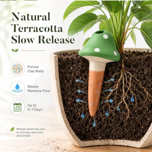 Terracotta Self Watering Spikes, 4 Pack Mushroom Self Watering Planter Insert, Vacation Plant Slow Release Watering Devices for Indoor Outdoor Plants, Colorful Large Water Globes - view 3