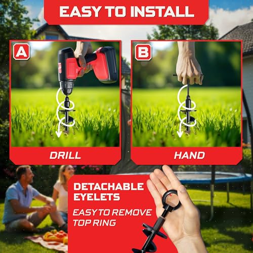 Trampoline Stakes, Trampoline Accessories, Ground Stakes Heavy Duty, Ground Anchors Screw in, Rebar Stakes, Tent Anchors, Yard Spikes, Galvanized Steel (4 Pack Spiral, Black) - view 6