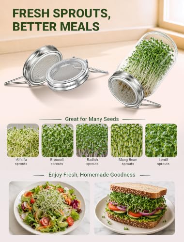 Sprouting Lids for Wide Mouth Mason Jars, 2 Pack with Drain Stand - view 5