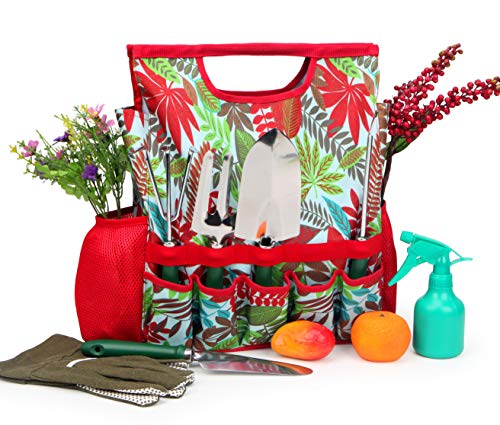 9-piece Garden Tools Set with Gloves and Floral Tote Bag - Gardening Hand Tools Kit with Storage Bag, Gifts for Women - view 2