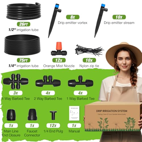 Greenhouse Micro Drip Irrigation Kit Automatic Irrigation System Patio Misting Plant Watering System with 1/4 inch 1/2 inch Irrigation Tubing Hose Adjustable Nozzle Emitters Barbed Fittings - view 7