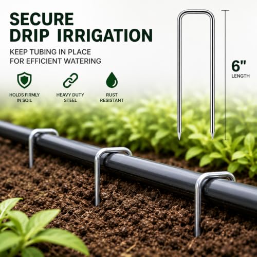 Landscape Staples 6 Inch 50 Pack, Galvanized Garden Stakes - view 4