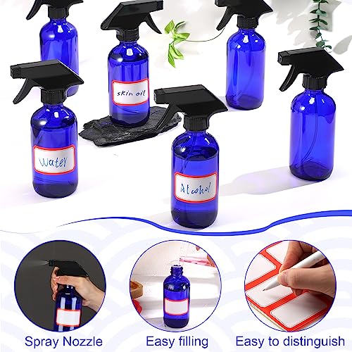 12 Pcs 8 oz Glass Spray Bottles, Funnels and Labels, Blue, Classic - view 3