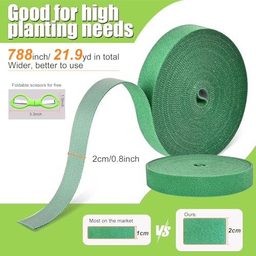 Plant Ties, 20mm 66ft Adjustable Garden Velcro Tape Strips with Scissors for Climbing Plant, Reusable Thicker Support Straps for Growing, Tomato Vines Stem, Cable Ties - view 2
