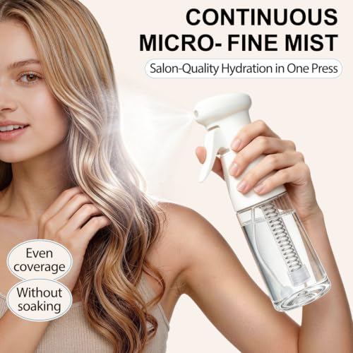 Continuous Spray Bottle – Ultra Fine Mist Sprayer For Hair | Water Spray Bottle For Hairstyling, Skincare, Plants & Cleaning, Travel | Hair Mister Spray Bottle, Leak-Proof, 6.8 OZ / 200 ML, White - view 3