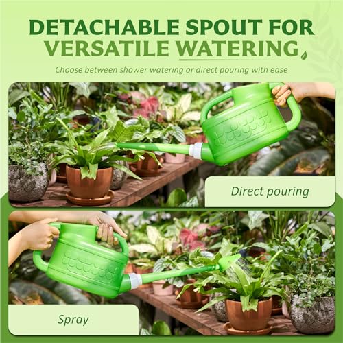 8L Plastic Watering Can with Stainless Steel Sprinkler Rose - Durable Garden Watering Jug for Plants & Flowers - Easy Pour Outdoor & Indoor Watering Can - Green - view 5
