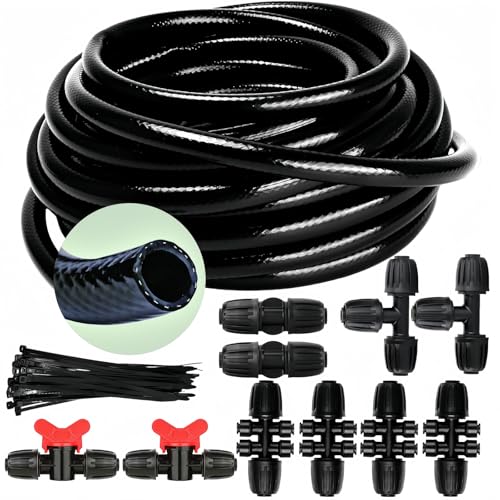 1/2in. Drip Irrigation Tubing - 50FT Drip Line Irrigation System Parts for Garden(Includes 1/2" Straight Connector,Switch Valves, T Connectors, 1/2" to 1/4" Tubing Reducers, Cable Zip Ties)
