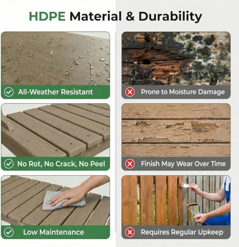 Outdoor Potting Bench with 3 Tier, All-Weather Patio Potting Table with Tool Hooks, HDPE Gardening Table for Backyard, Garden, Brown - view 5