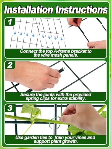 2Sets Cucumber Trellis for Raised Garden Bed - 59" L x15.7'' W 4.5mm Wire Heavy Duty Weather-Resistant Foldable A-Frame Metal Plant Support, for Squash Pole Bean Climbing Plants Vegetables Outdoor - view 7