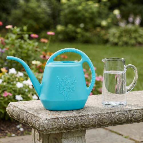 1-Gallon Plastic Watering Can with Comfortable Handle, Garden Watering Cans Long Spout for Indoor Outdoor Watering Plants, Bright Blue - view 7