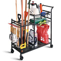 Rolling Garden Tool Organizer with Shelves and Hooks, Black
