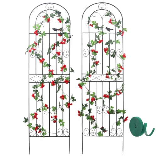 2 Pack 70.8" H x 19.7" W Metal Garden Trellis with Black Coating, Wire Lattice Grid Panel for Climbing Plants Outdoor Roses Vine Cucumbers Vegetables Flower Support (70.8" H, 2 Pack)