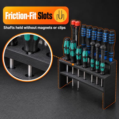 Universal Screwdriver Stand for Hand Tool Organization – Freestanding Holder with Friction Fit Grip | Keeps Workbench Tidy | Multi-Slot Storage Rack for Garage Workshop - view 3