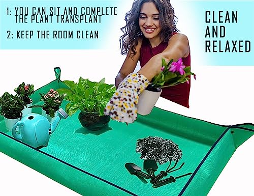Extra Large Plant Repotting Mat,Thickened Waterproof for Indoor Plant Transplanting and Mess Control,Foldable Succulent Portable Gardening Mat (43'*30',Green) - view 5
