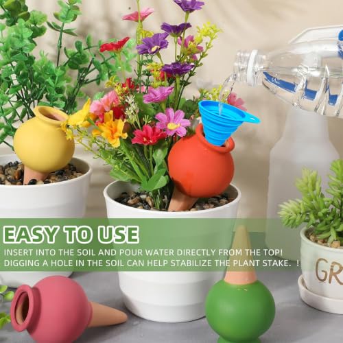 4 Pack Terracotta Self Watering Globes, Self Plant Waterer, Watering Spikes, Cute Colorful Ball, Aqua Bulbs for Indoor, Automatic Plant Watering Devices, & Silicone Fold Funnel - view 4