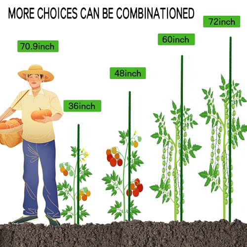 Garden Stakes 48 Inches Sturdy Green Plant Sticks 25 Pack, Metal Tomato Stakes Support, Yard Plant Support Cage for Potted Plants, Tomatoes, Trees, Cucumber, Fences, Beans (48 inch) - view 5