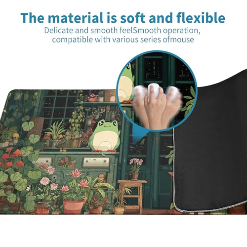 Cute Frog Kawaii Green Mouse Pad Desk Mat XL Extended Large Gaming Desk Pad Mousepad, Green Plant Computer Laptop Keyboard and Mouse Mat, Desktop Protector Mat for Office and Home 31.5x11.8 in - view 5