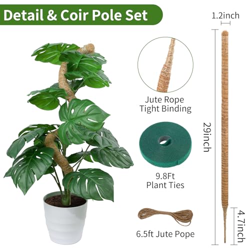 2 Pack Moss Pole for Monstera, Bendable 29" Coco Coir Plant Support with Rustproof Aluminum Core, Plant Support Stakes for Climbing Indoor Plants, Pothos, Philodendron - view 2