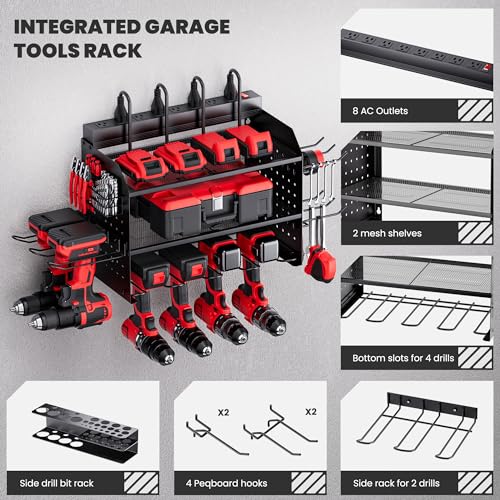 Power Tool Organizer Wall Mount, 3-Layer Charging Station, Black - view 3
