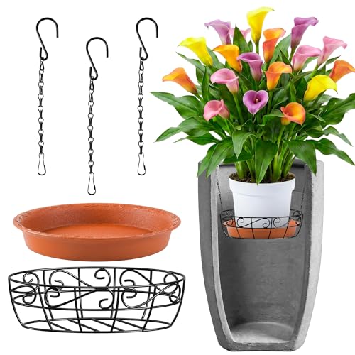 Adjustable Planter Inserts for Large Pots, Fits for 12" -18" Plant Risers for Inside Pots, Black Planter Insert with Hooks and Pot Saucers, Chain Pot Fillers for Different Taper Pots (1, Black)
