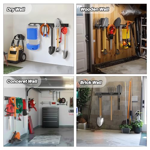 Garage Garden Tool Organizer Wall Mount, Heavy Duty Garage Tool Storage Rack 64 Inches, Max Load 440lb - Shovel, Rake, Folding Chair, Weed Eater Storage - view 4