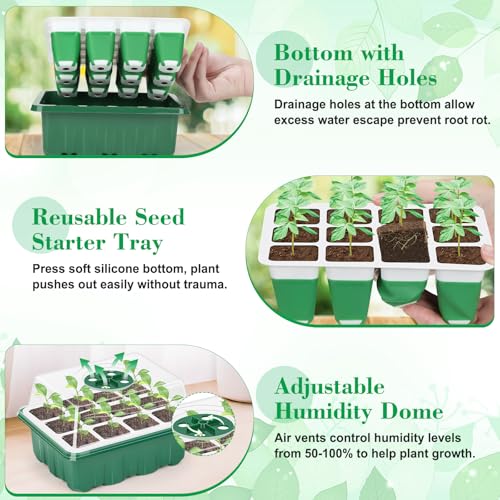 Reusable Silicone Seed Starter Tray, 60 Cells Seed Starter Kit with Humidity Adjustable Dome and Lid, Plant Germination Trays with Repotting Mat 5 Packs Germination Kit for Seeds Grow Starting - view 4