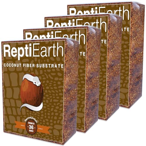 ReptiEarth Reptile Bedding, Fluffy Coconut Fiber Substrate 36 Quart Organic Coco Ready to Use for Bioactive Snake Terrarium, Lizard Tanks with Plants, for Frog, Tarantula or Hermit Crab Habitat (4 Pk)