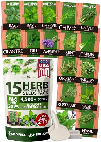 4-Pack Herb Seeds Bundle – 15 Culinary Herbs (4,500+), White Sage (646), Rosemary (300), Thai Basil (876) – Non-GMO, USA Heirloom Indoor Outdoor Garden Kit for Growing Fresh Herbs - view 2