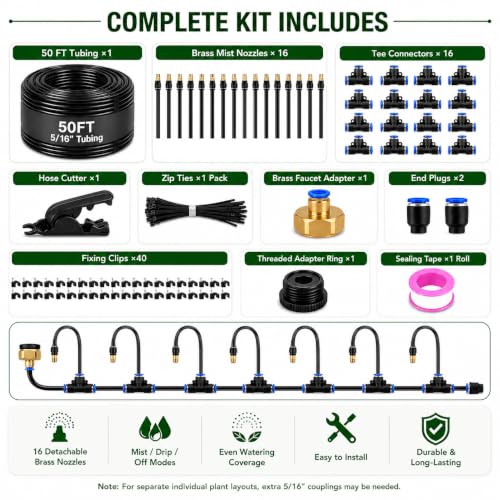 50FT 5/16" Garden Watering Kit with 16 Brass Nozzles - view 2