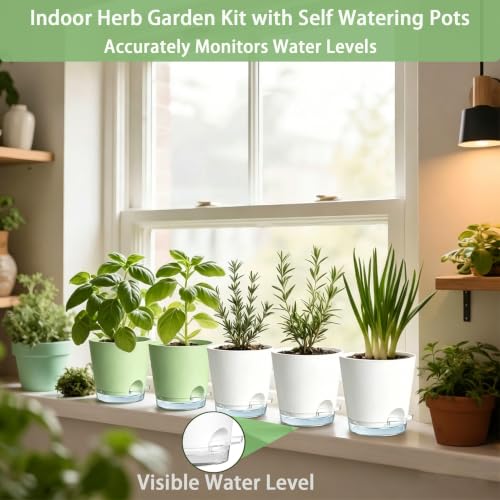 10 Indoor Herb Garden Kit, 54pcs Complete Kitchen Herb Starter Set Including 2-Color Self Watering Pots, Soil & Tools, Unique Gift Ideas for Plant Lovers, Women, Men, Friend, Birthday, Housewarming - view 6