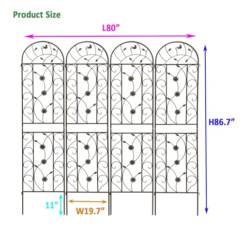 4 Pack Metal Garden Trellis 86.7" Tall Outdoor Climbing Plant Support for Roses, Flowers, Rustproof Durable Brown Galvanized Tube, Lawn Garden Fence Decor Screen (4, Retro-86.7" H) - view 2