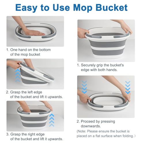 10L Collapsible Bucket with Handle, Foldable Ice Bucket Car Wash Buckets for Cleaning, Portable Wash Basin for Fishing Gardening Window Washing Mopping Household Use Cleaning Supplies - view 3