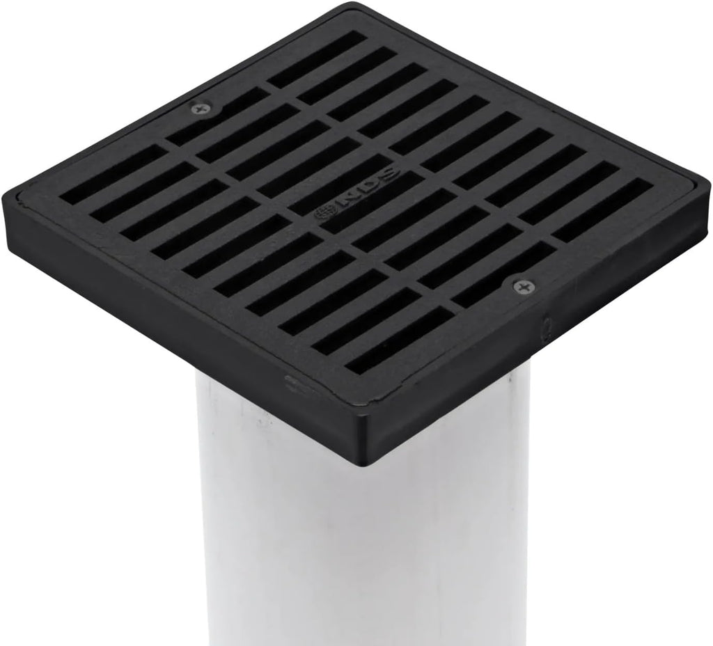 640 6-Inch Square Grate with Low-Profile Adapter Drain, Connects to 3-Inch and 4-Inch Drain Pipes and Fittings, for Small Lawns, Landscaping and Patios, Plastic, Black - view 3
