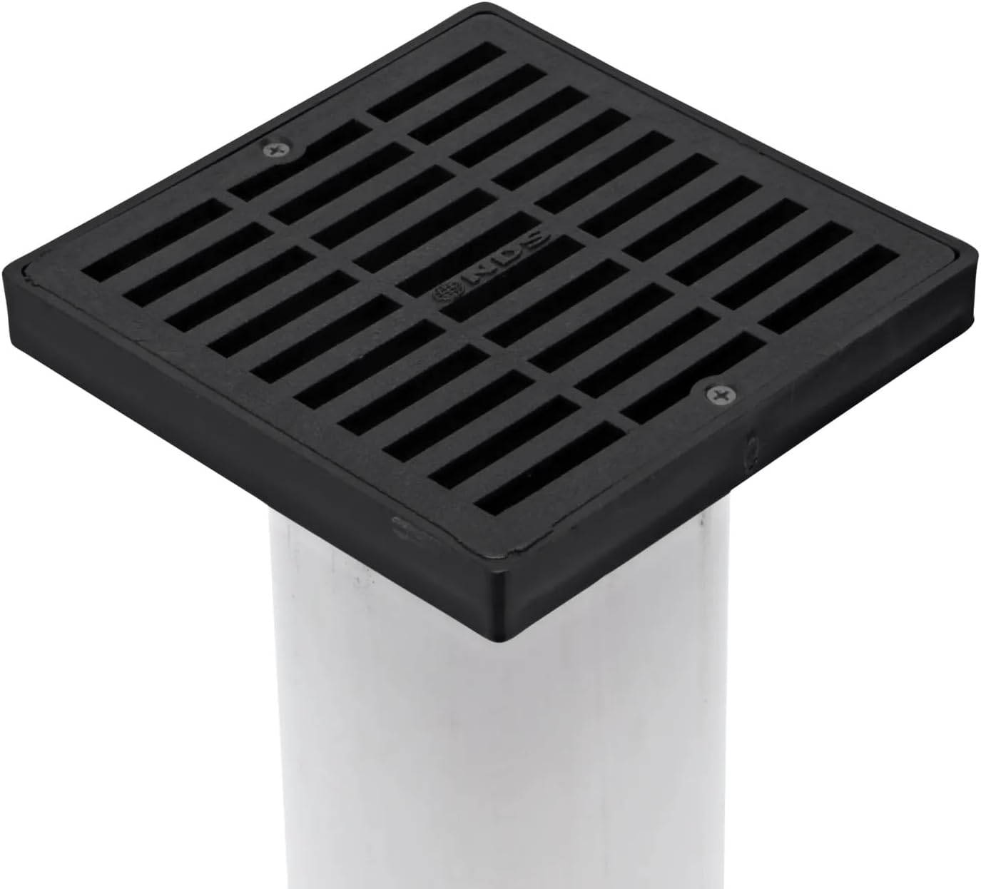 640 6-Inch Square Grate with Low-Profile Adapter Drain, Connects to 3-Inch and 4-Inch Drain Pipes and Fittings, for Small Lawns, Landscaping and Patios, Plastic, Black - view 3