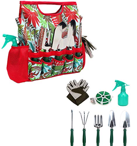 9-piece Garden Tools Set with Gloves and Floral Tote Bag - Gardening Hand Tools Kit with Storage Bag, Gifts for Women - view 7