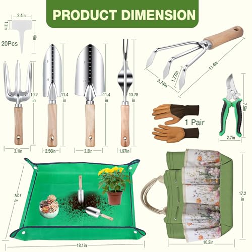 Gardening Tools Set for Women 29Pcs Heavy Duty Garden Hand Tools Set with Floral Tote Bag Rust-Proof Garden Tool Kit Supplies Gardening Esssential Garden Gifts for Mothers Day Mom Beginner - view 2