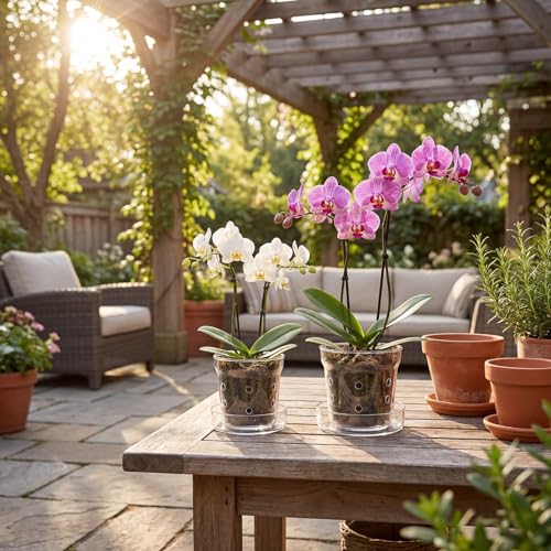 2 Pcs Orchid Pot with Drainage Holes and Tray Transparent Glass Pot Planter for Orchids Flower Repotting Anti Slip Glass Plant Vase for Indoor Outdoor Home Decor (4 Inch + 6 Inch) - view 5
