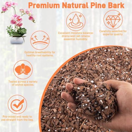 Orchid Bark Potting Mix - 9QT Natural Orchid Potting Mix for Repotting, Blended with Small Pine Bark and Perlite to Provide Ideal Ventilation and Good Drainage for Orchids and Other Potted Plants - view 4