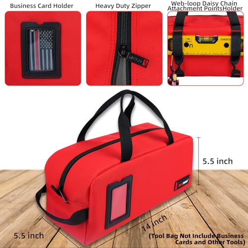 Canvas Tool Bags 14 Inch Tool Tote Bag with Zipper Heavy Duty Portable Tool Bag Organizer for Electrician,Technician,Mechanic(Black&Red) - view 3